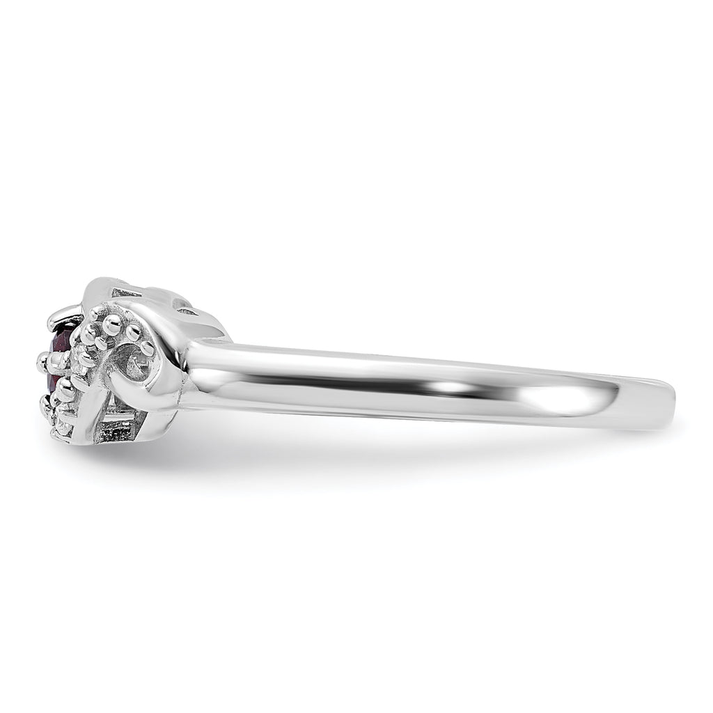 Sterling Silver Rhodium-plated Garnet and CZ Swirl Ring