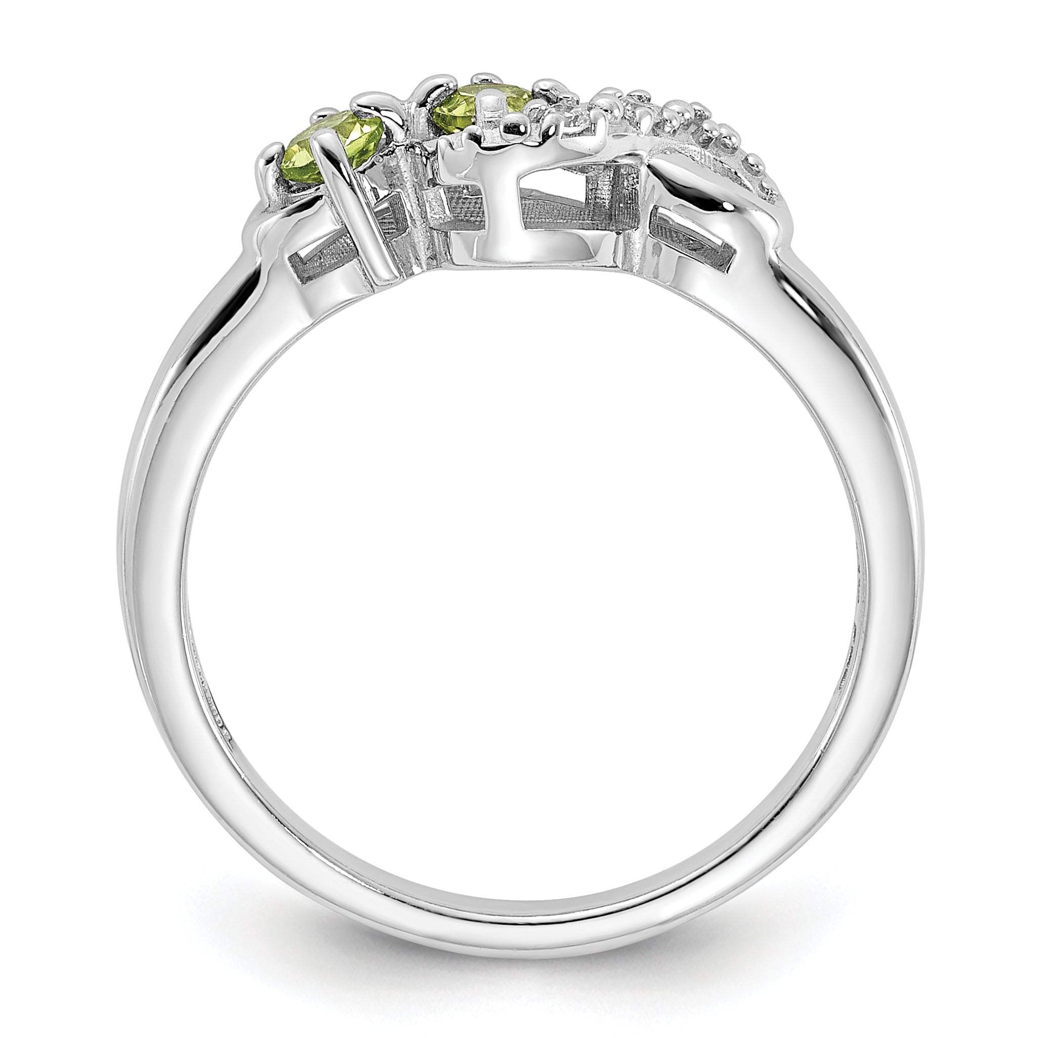 Sterling Silver Rhodium-plated Peridot and CZ Swirl Ring Secondary image