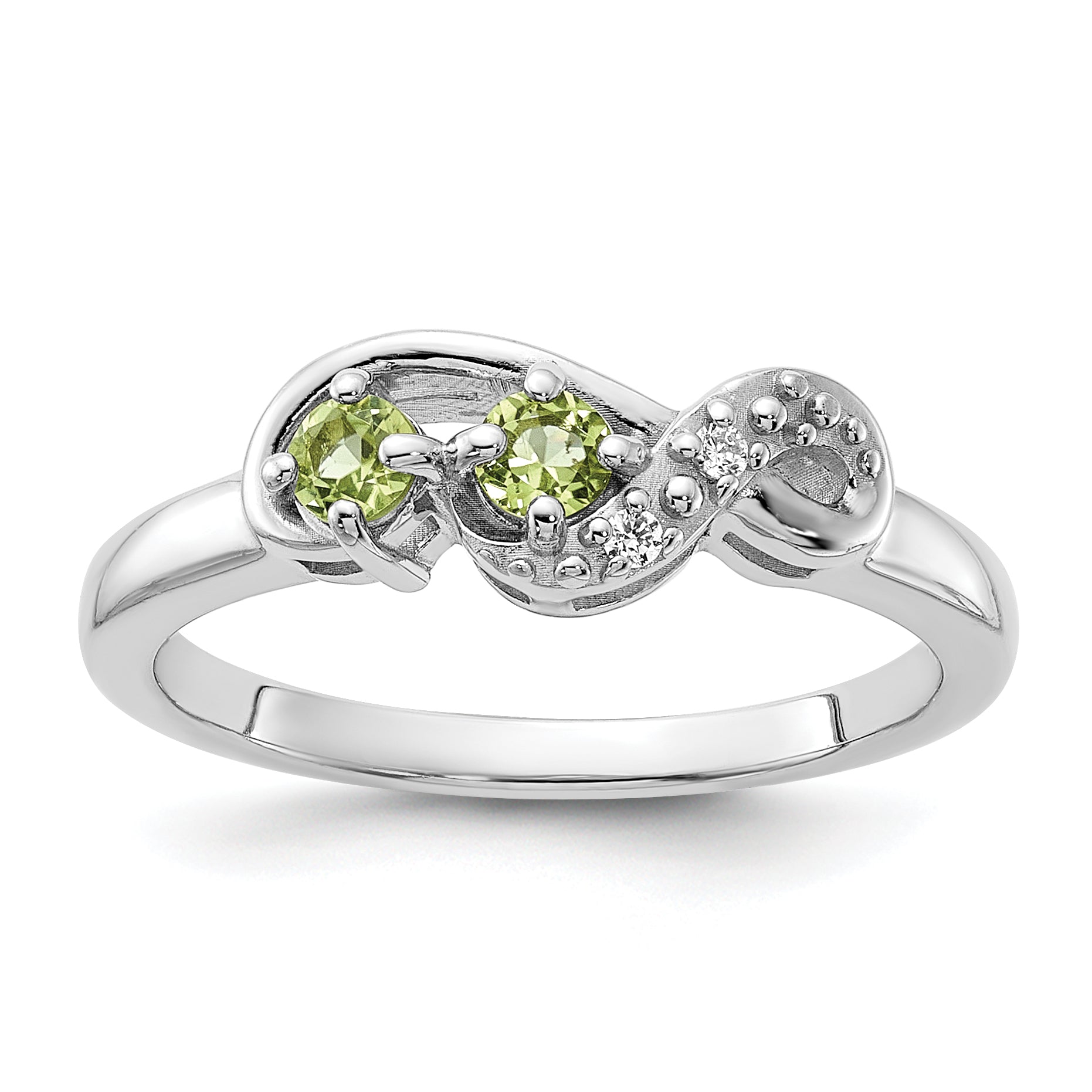 Sterling Silver Rhodium-plated Peridot and CZ Swirl Ring Main image