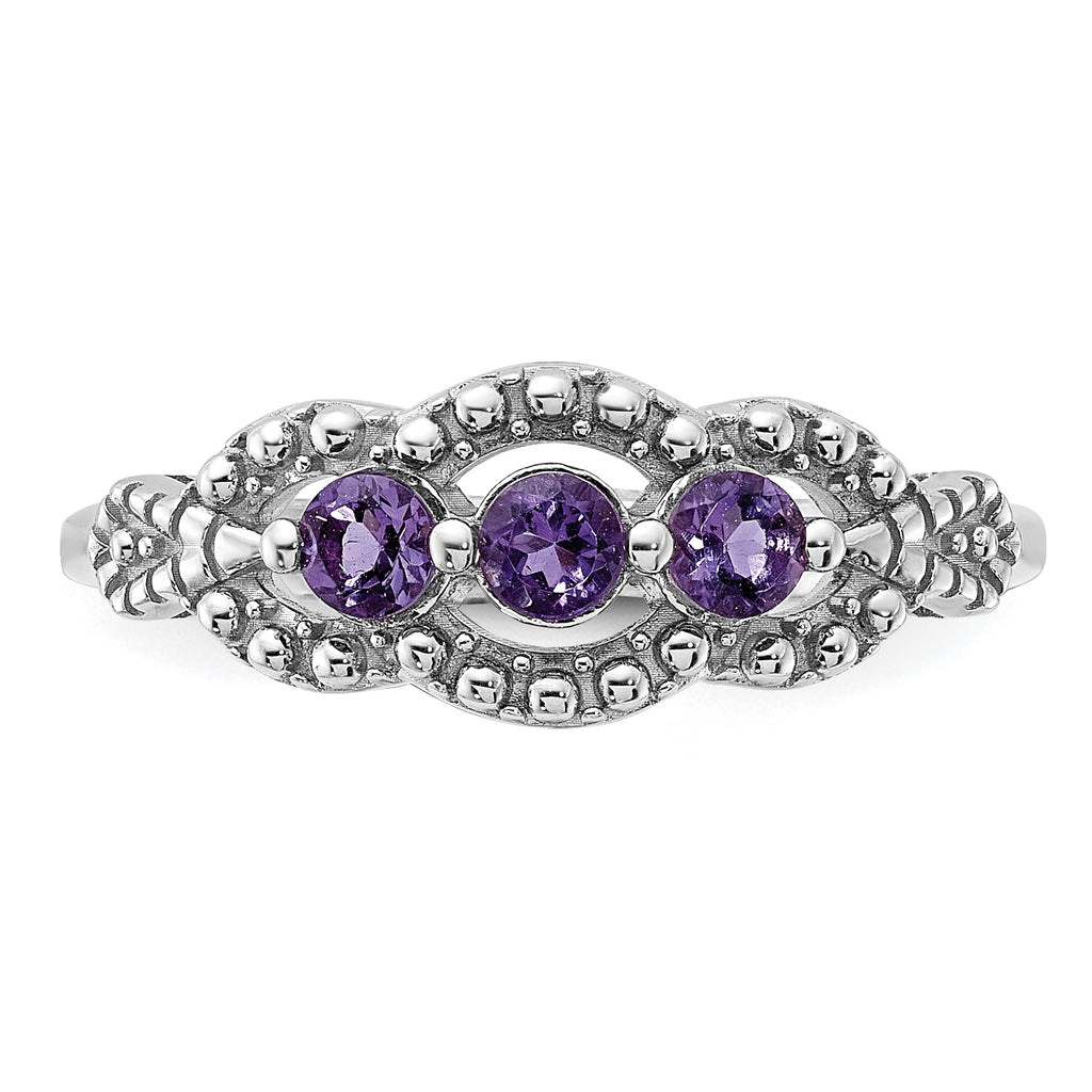 Sterling Silver Rhodium-plated Amethyst Ring