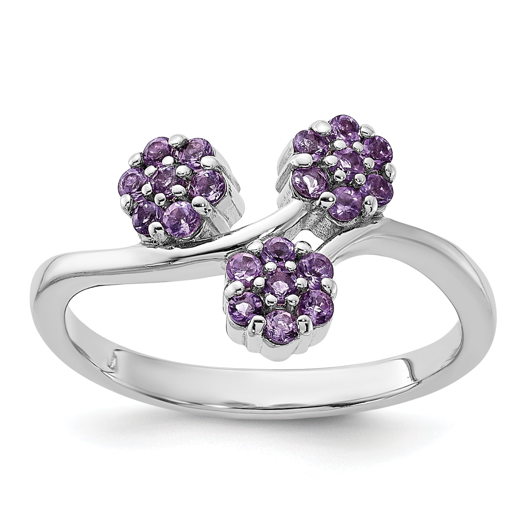 Sterling Silver Rhodium-plated Amethyst Flowers Ring Main image