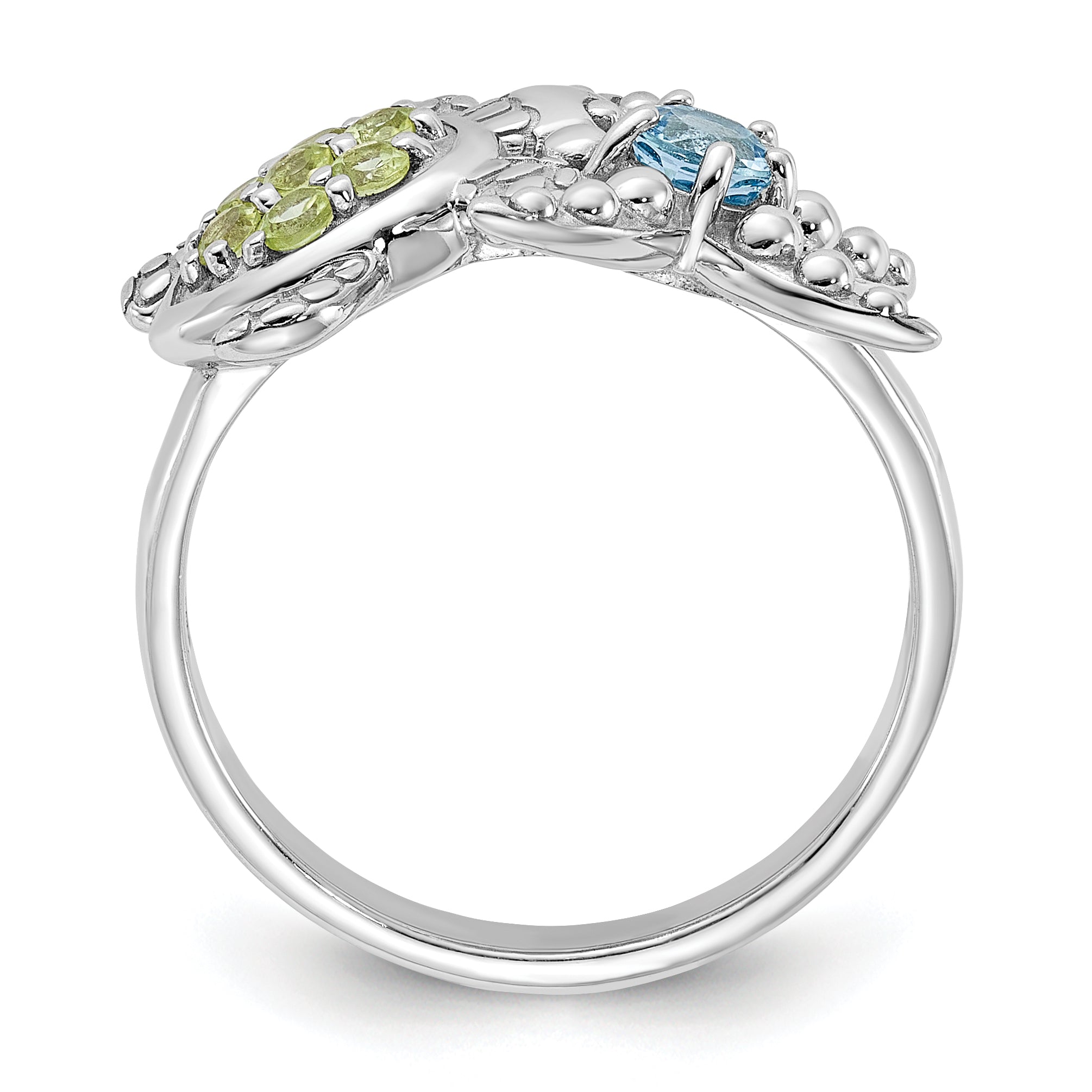 Sterling Silver Rhodium-plated Peridot and Light Swiss Blue Topaz Turtle and Starfish Ring Secondary image