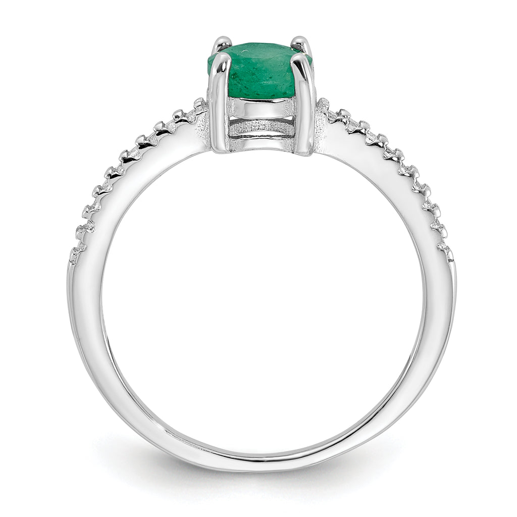 Sterling Silver Rh-plated-plated  1.0EM Emerald and .12WT White Topaz Ring