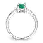 Sterling Silver Rh-plated-plated  1.0EM Emerald and .12WT White Topaz Ring