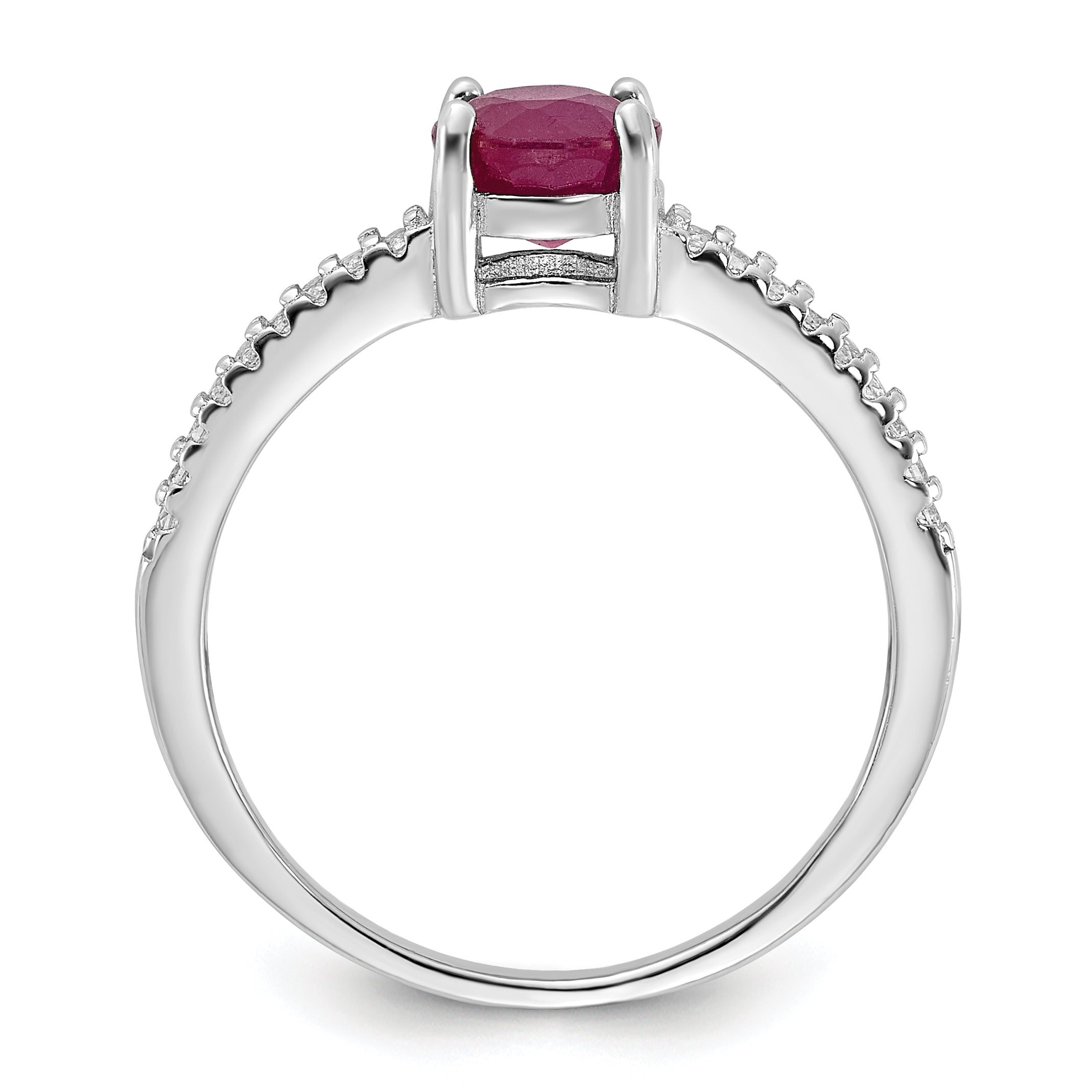 Sterling Silver Rh-plated-plated 1.43R Ruby and .12WT White Topaz Ring Secondary image