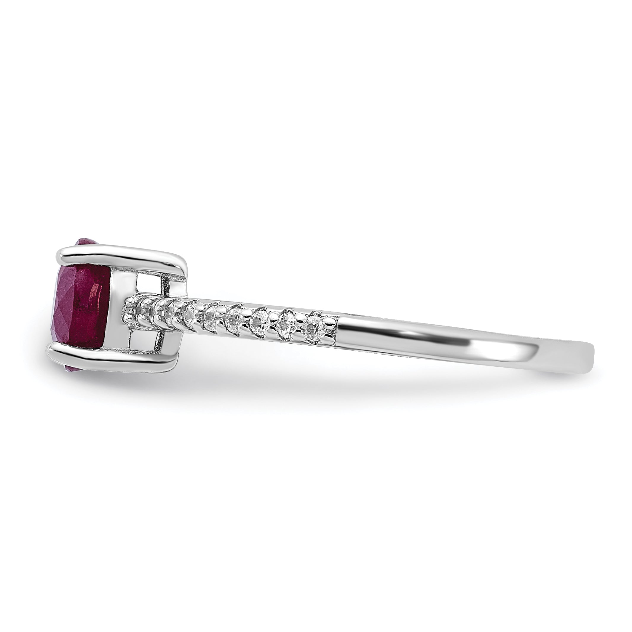Sterling Silver Rh-plated-plated 1.43R Ruby and .12WT White Topaz Ring