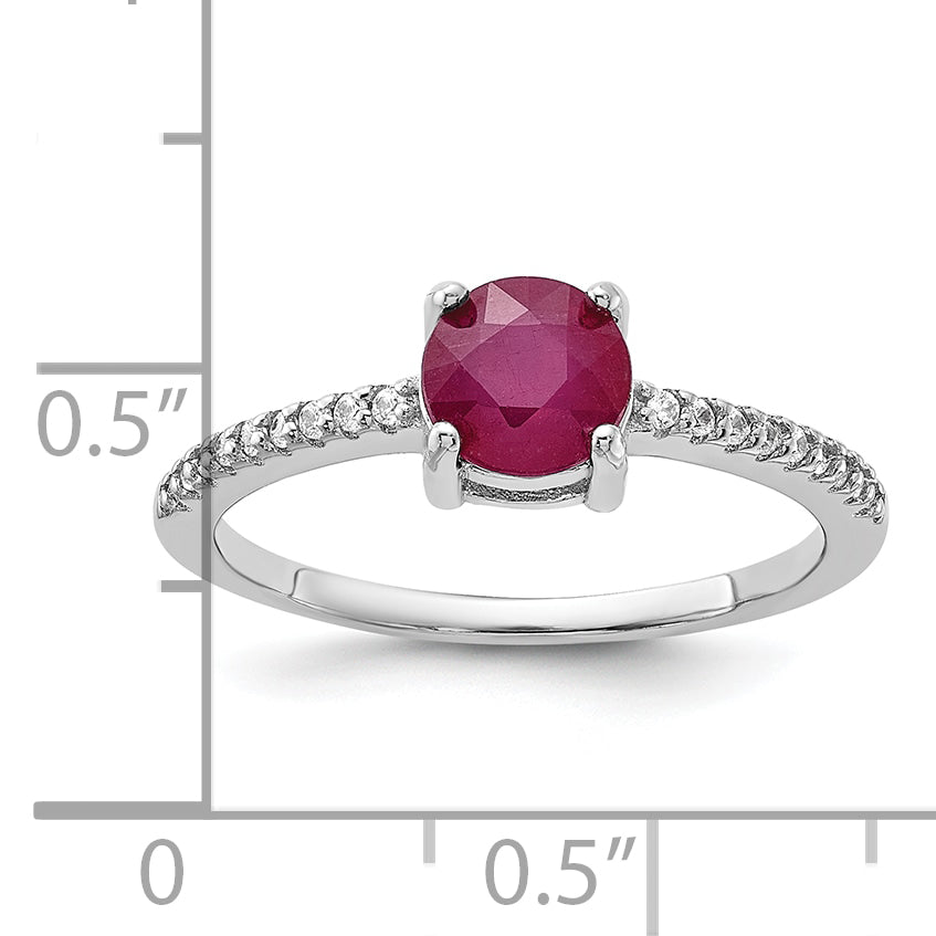 Sterling Silver Rh-plated-plated 1.43R Ruby and .12WT White Topaz Ring