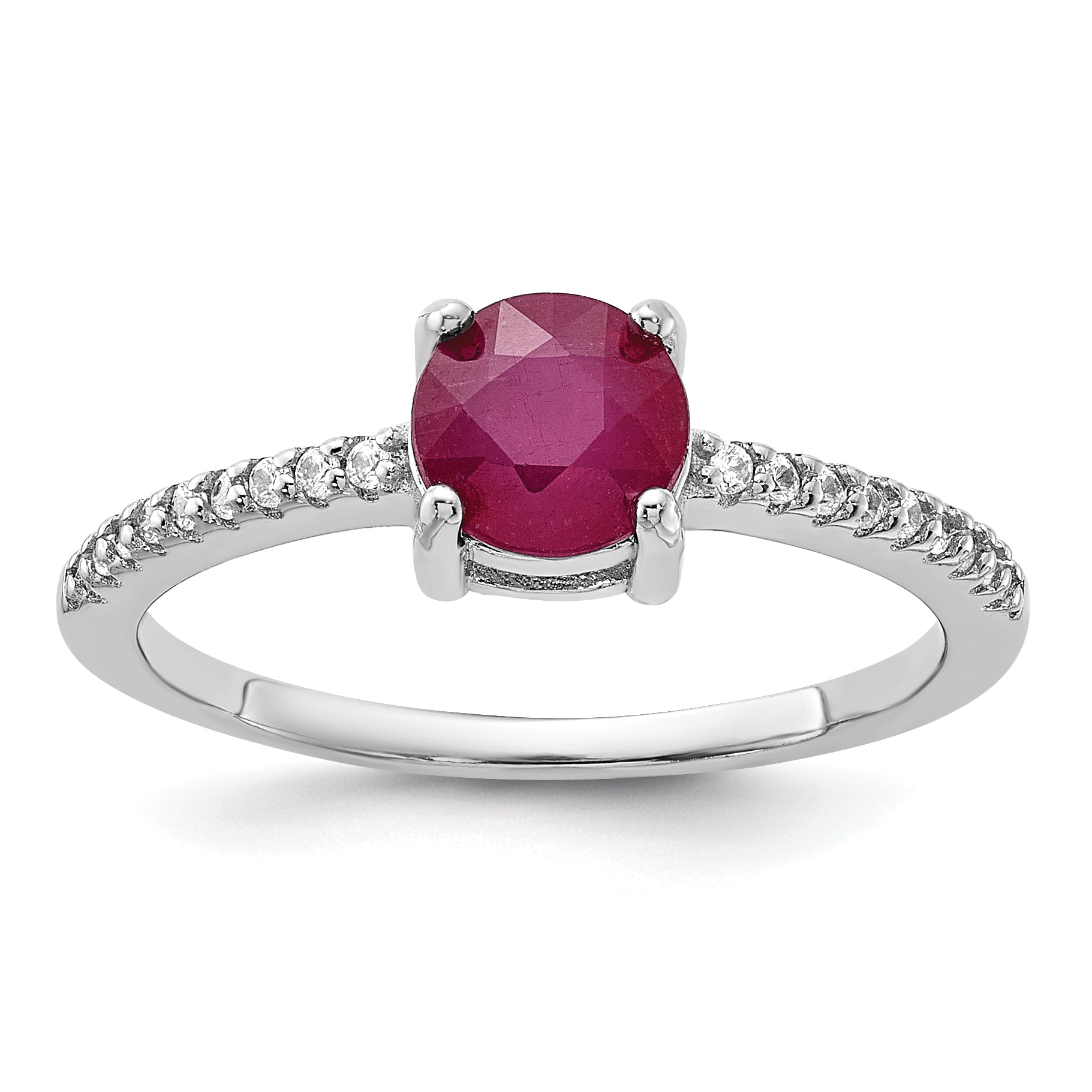 Sterling Silver Rh-plated-plated 1.43R Ruby and .12WT White Topaz Ring Main image