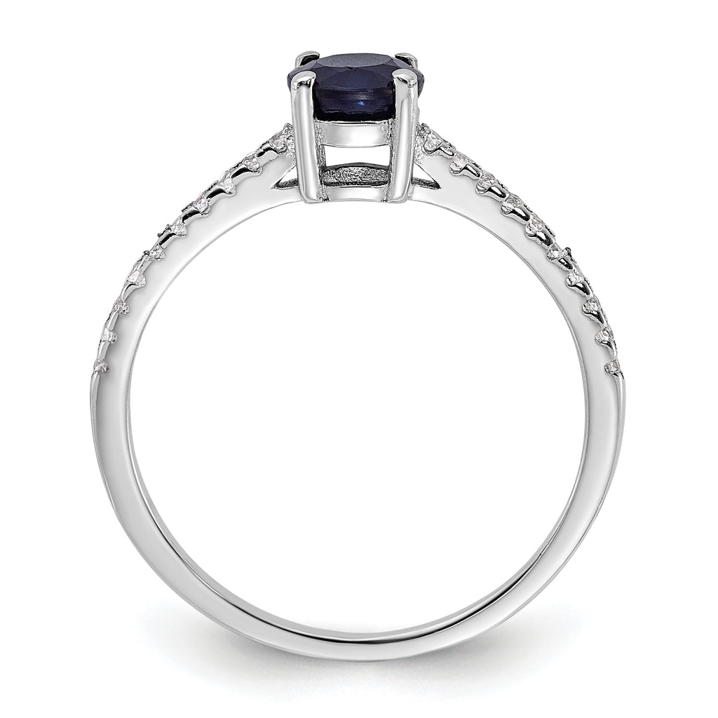 Sterling Silver Rhodium-plated-plated .81S Sapphire and .12WT White Topaz Ring