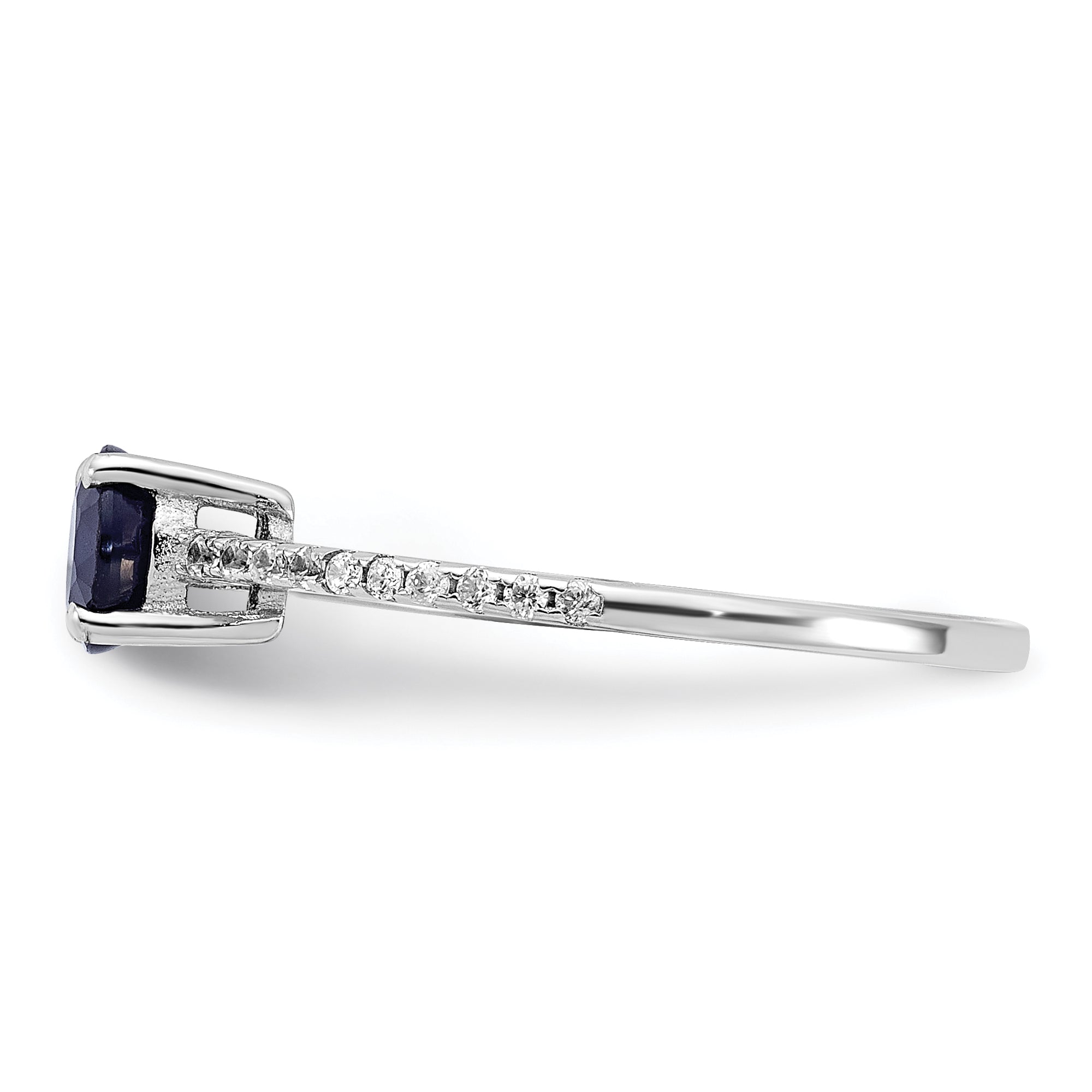 Sterling Silver Rhodium-plated-plated .81S Sapphire and .12WT White Topaz Ring