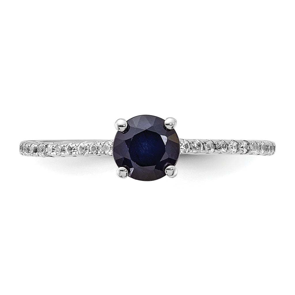 Sterling Silver Rhodium-plated-plated .81S Sapphire and .12WT White Topaz Ring