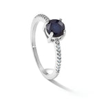Sterling Silver Rhodium-plated-plated .81S Sapphire and .12WT White Topaz Ring