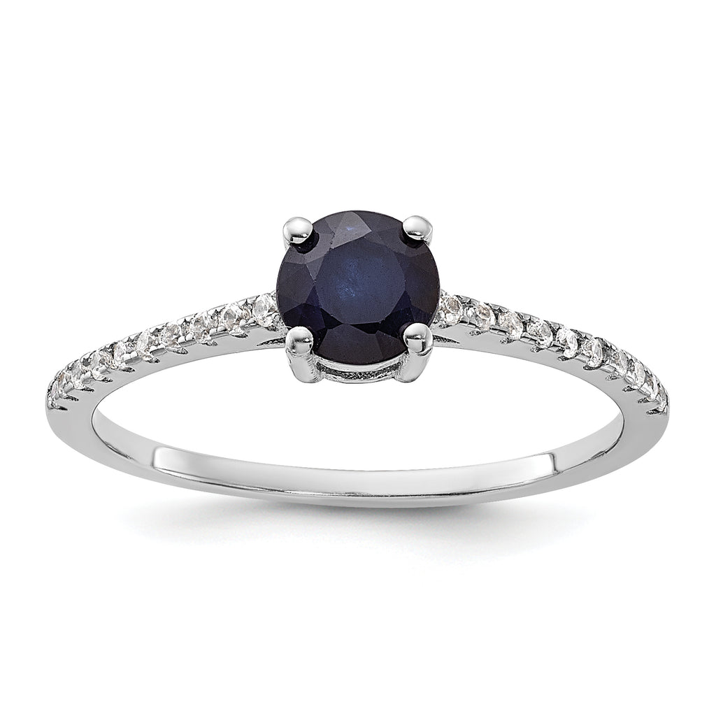 Sterling Silver Rhodium-plated-plated .81S Sapphire and .12WT White Topaz Ring