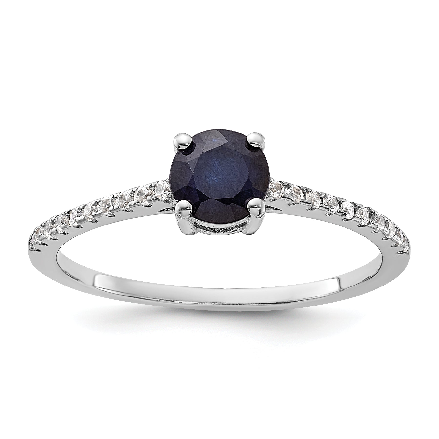Sterling Silver Rhodium-plated-plated .81S Sapphire and .12WT White Topaz Ring