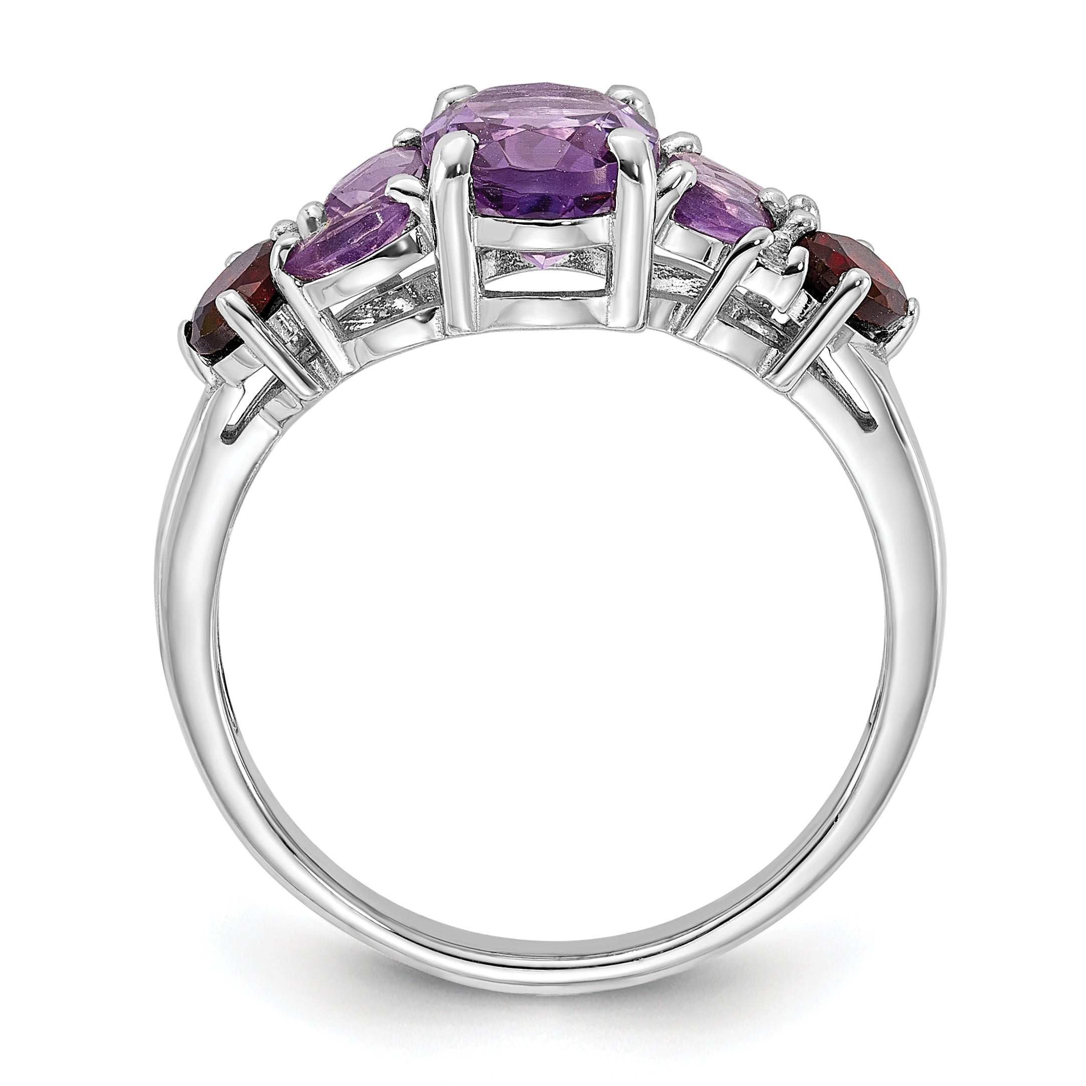 Sterling Silver Rh-plated Amethyst Pk Quartz Garnet and White Topaz Ring Secondary image