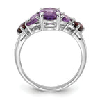 Sterling Silver Rh-plated Amethyst Pk Quartz Garnet and White Topaz Ring