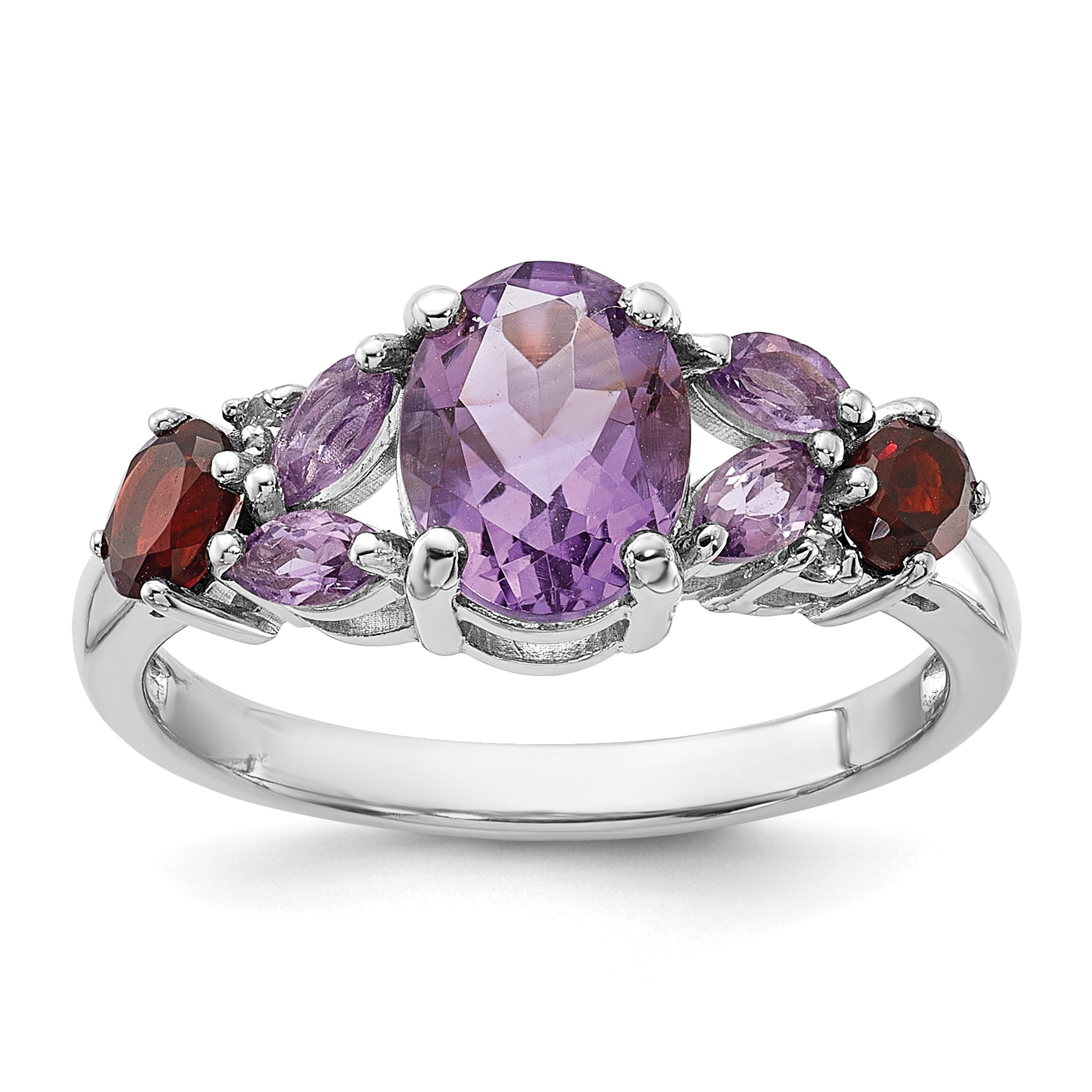 Sterling Silver Rh-plated Amethyst Pk Quartz Garnet and White Topaz Ring Main image