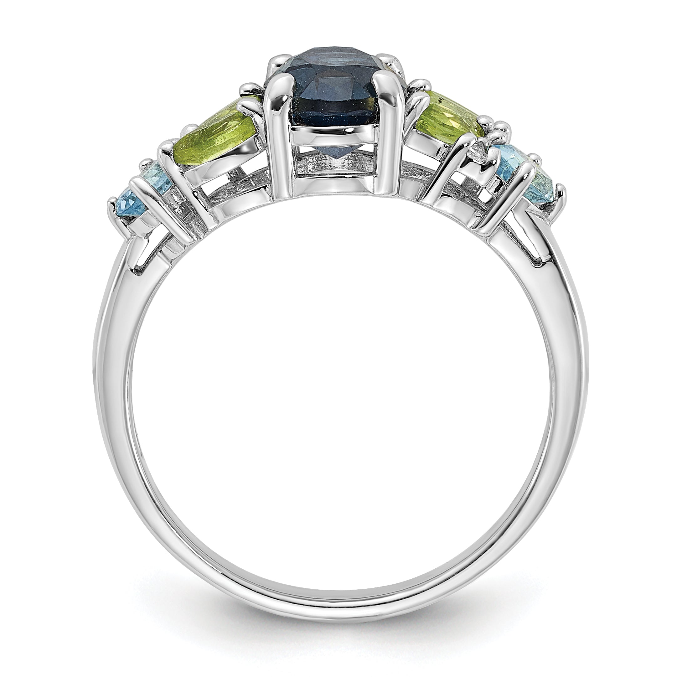 SS Rhodium London Lt.Swiss Blue/White Topaz and Peridot Ring Secondary image