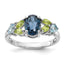 SS Rhodium London Lt.Swiss Blue/White Topaz and Peridot Ring