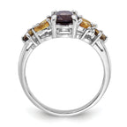 SS Rh Smoky and Whiskey Quartz Citrine White Topaz Ring