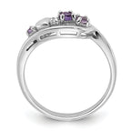 Sterling Silver Rhodium-Plated Amethyst Pink Quartz and CZ with Heart Ring