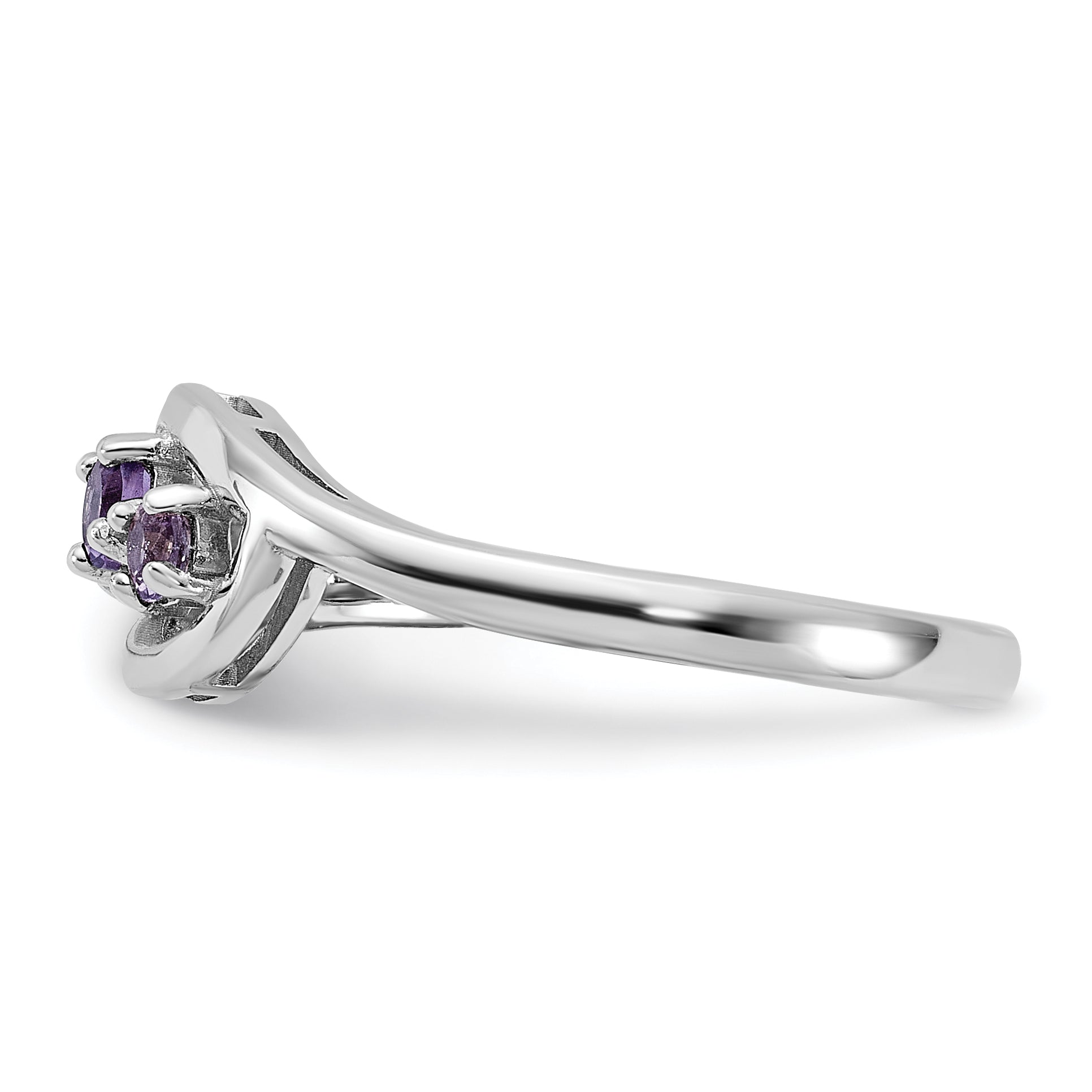 Sterling Silver Rhodium-Plated Amethyst Pink Quartz and CZ with Heart Ring