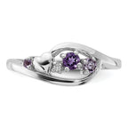 Sterling Silver Rhodium-Plated Amethyst Pink Quartz and CZ with Heart Ring