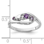 Sterling Silver Rhodium-Plated Amethyst Pink Quartz and CZ with Heart Ring