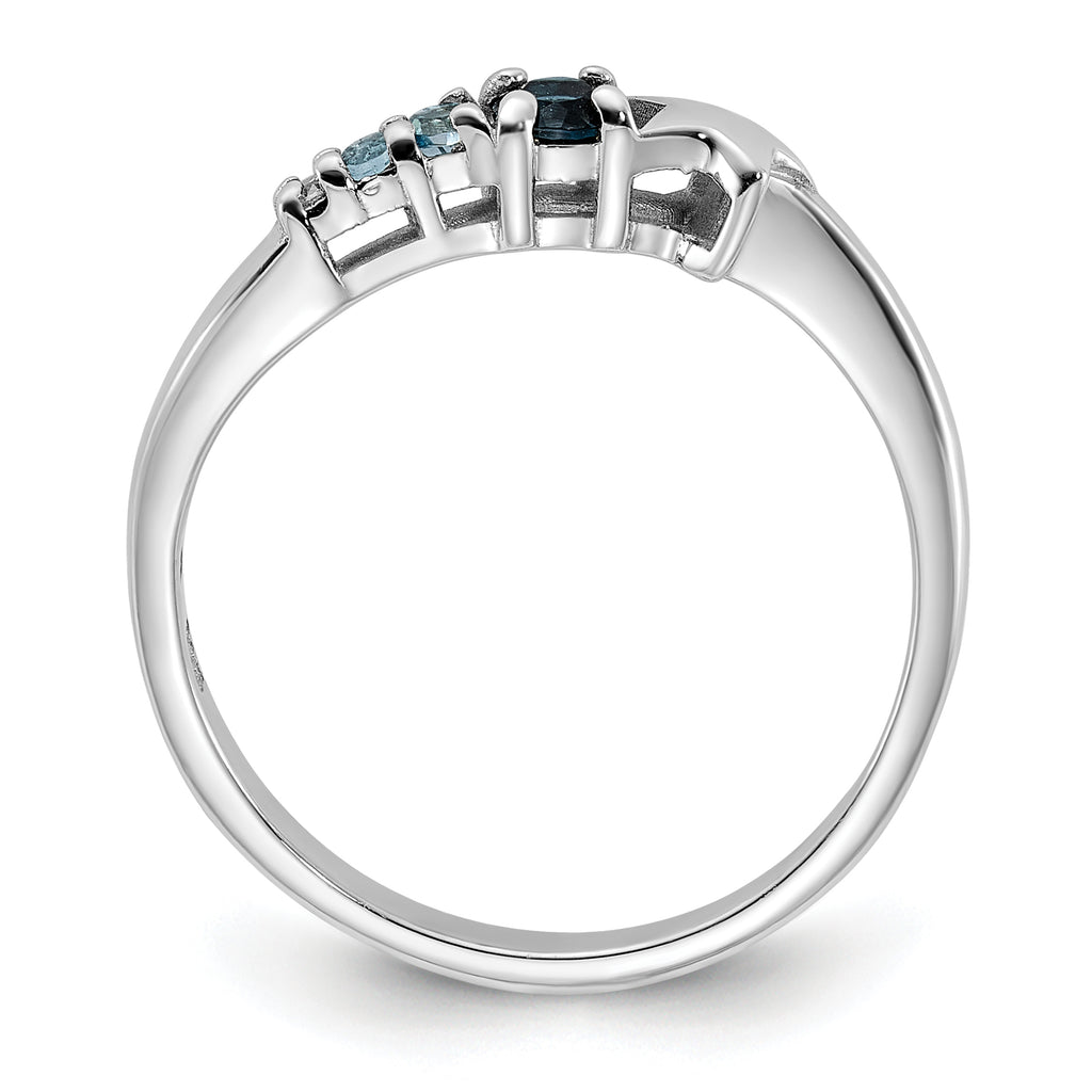 Sterling Silver Rhodium-Plated London and Lt SwiSterling Silver Blue Topaz and Cubic Zirconi Star Curve Ring