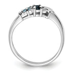 Sterling Silver Rhodium-Plated London and Lt SwiSterling Silver Blue Topaz and Cubic Zirconi Star Curve Ring