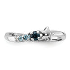 Sterling Silver Rhodium-Plated London and Lt SwiSterling Silver Blue Topaz and Cubic Zirconi Star Curve Ring