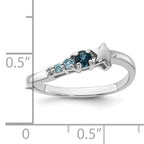 Sterling Silver Rhodium-Plated London and Lt SwiSterling Silver Blue Topaz and Cubic Zirconi Star Curve Ring
