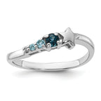 Sterling Silver Rhodium-Plated London and Lt SwiSterling Silver Blue Topaz and Cubic Zirconi Star Curve Ring