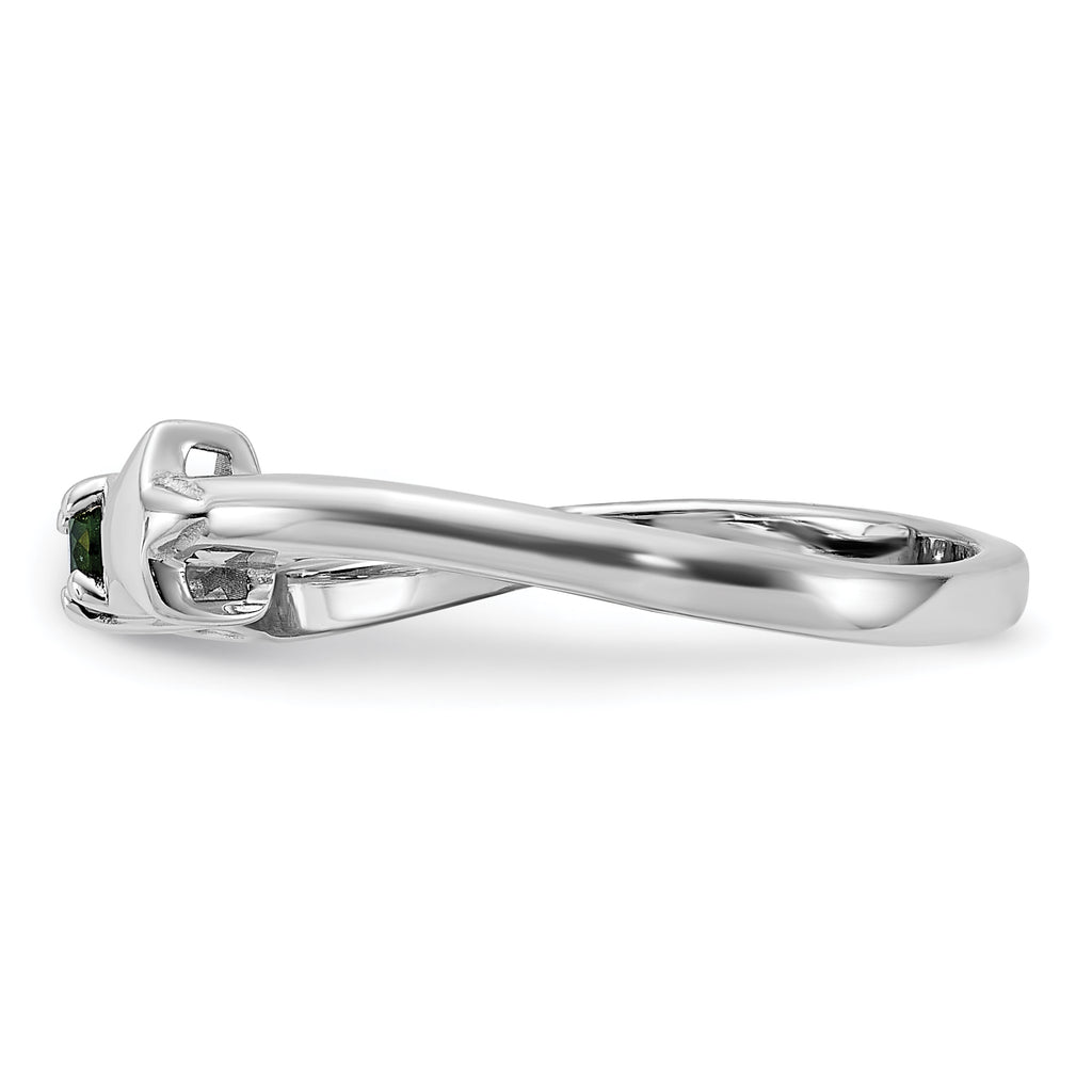 SS Rhodium Chrome Diopside and Peridot and CZ Star Curved Ring
