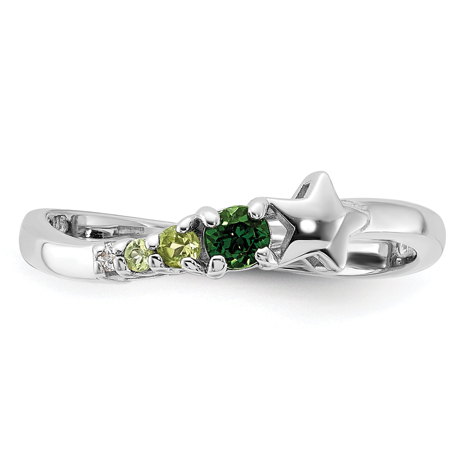 SS Rhodium Chrome Diopside and Peridot and CZ Star Curved Ring