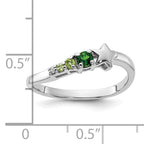 SS Rhodium Chrome Diopside and Peridot and CZ Star Curved Ring