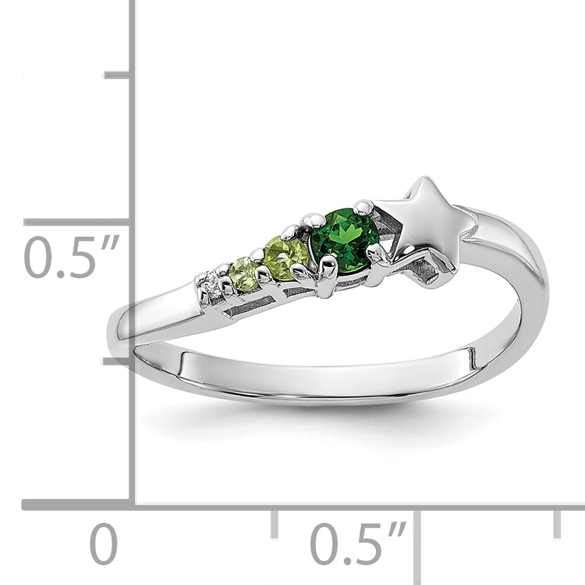 SS Rhodium Chrome Diopside and Peridot and CZ Star Curved Ring