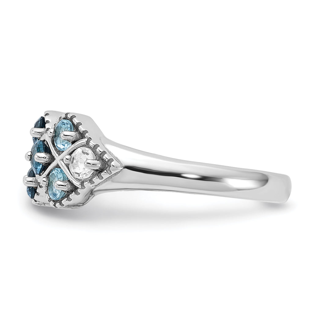 Sterling Silver Rhodium-Plated London Lt. Swiss Blue and White Topaz Ring
