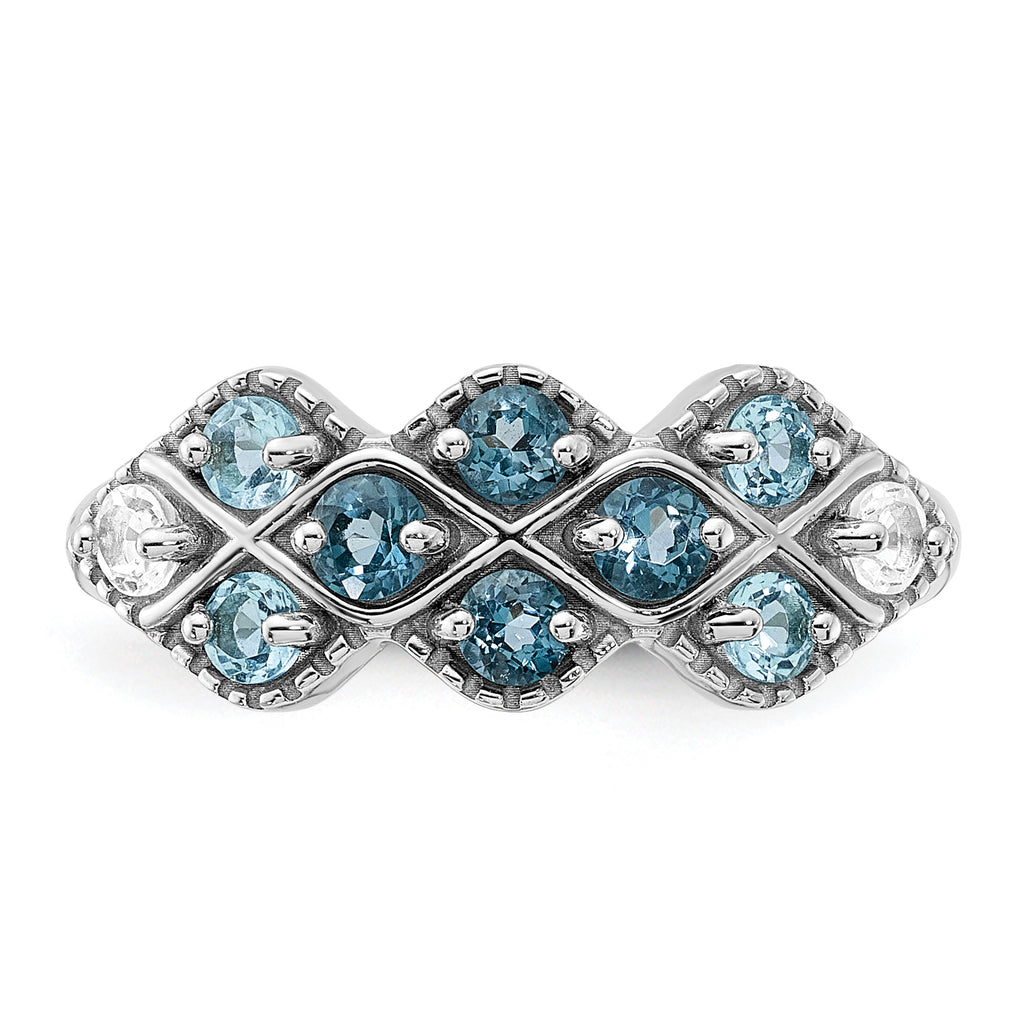 Sterling Silver Rhodium-Plated London Lt. Swiss Blue and White Topaz Ring