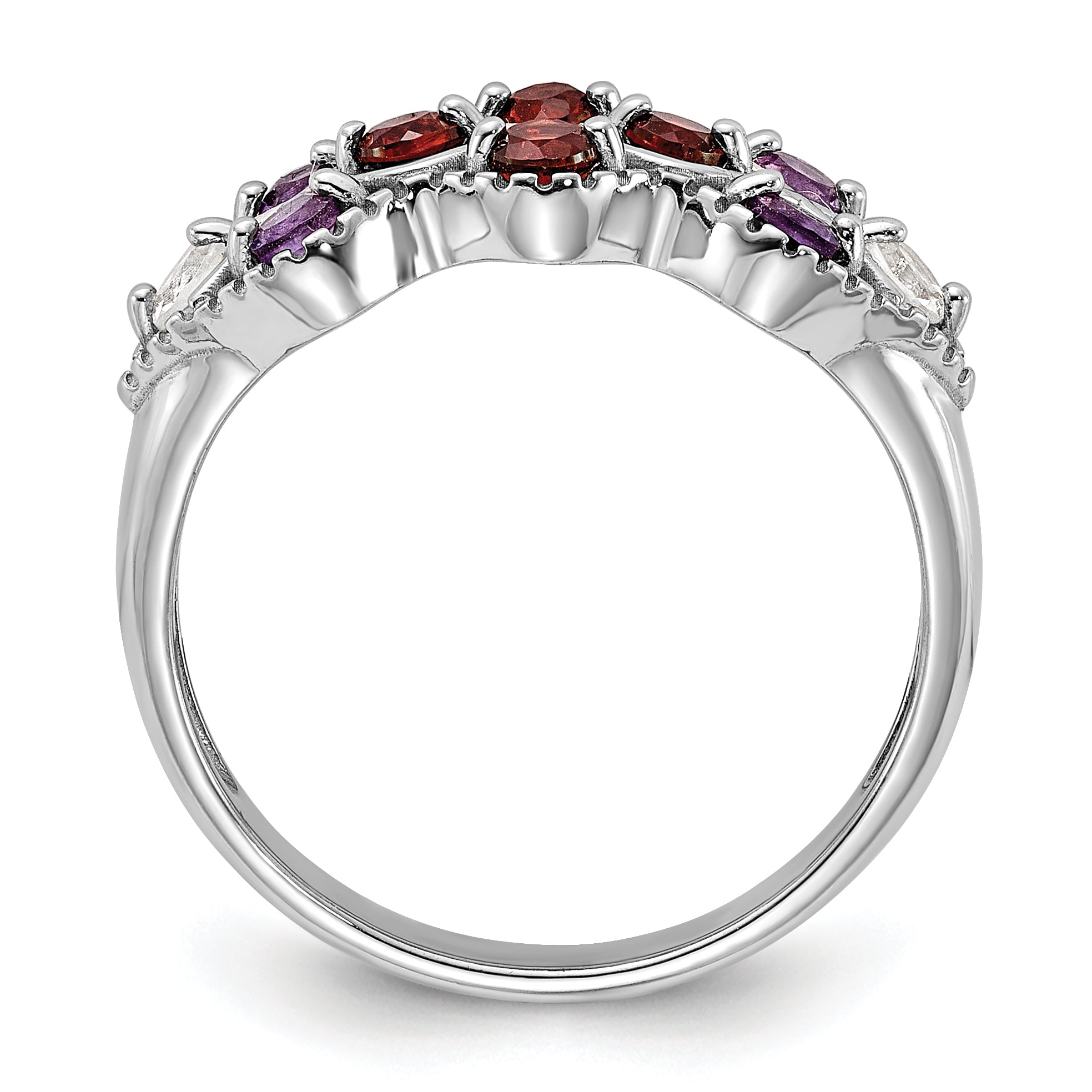 Sterling Silver Rhodium-plated Garnet Amethyst and White Topaz Ring Secondary image