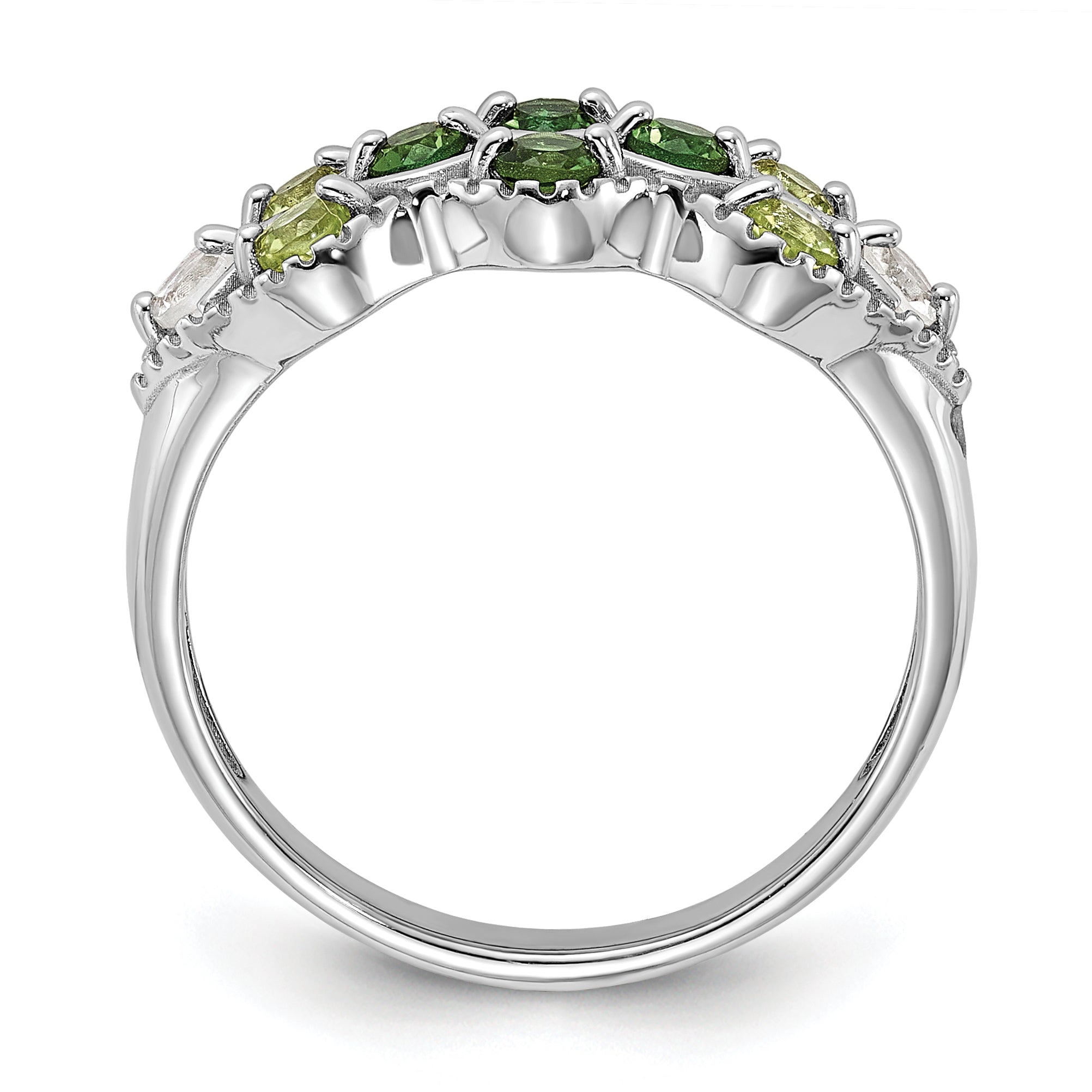 Sterling Silver Rhodium Chrome Diopside Peridot and White Topaz Ring Secondary image