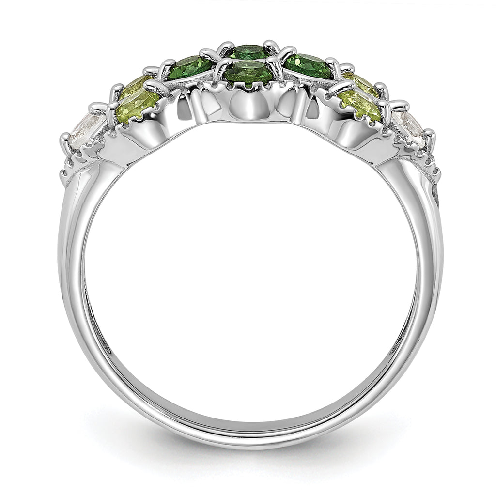 Sterling Silver Rhodium Chrome Diopside Peridot and White Topaz Ring