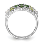 Sterling Silver Rhodium Chrome Diopside Peridot and White Topaz Ring