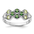 Sterling Silver Rhodium Chrome Diopside Peridot and White Topaz Ring