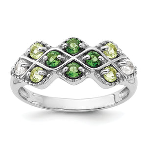 Sterling Silver Rhodium Chrome Diopside Peridot and White Topaz Ring