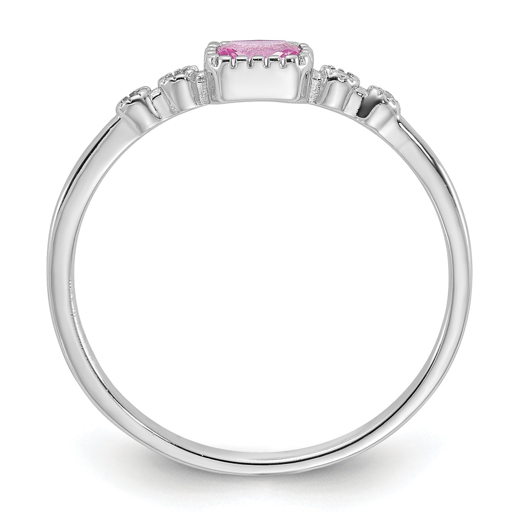 Sterling Silver Rhodium-Plated .43Created Pink Sapphire and .02Cr. Sapphire Ring