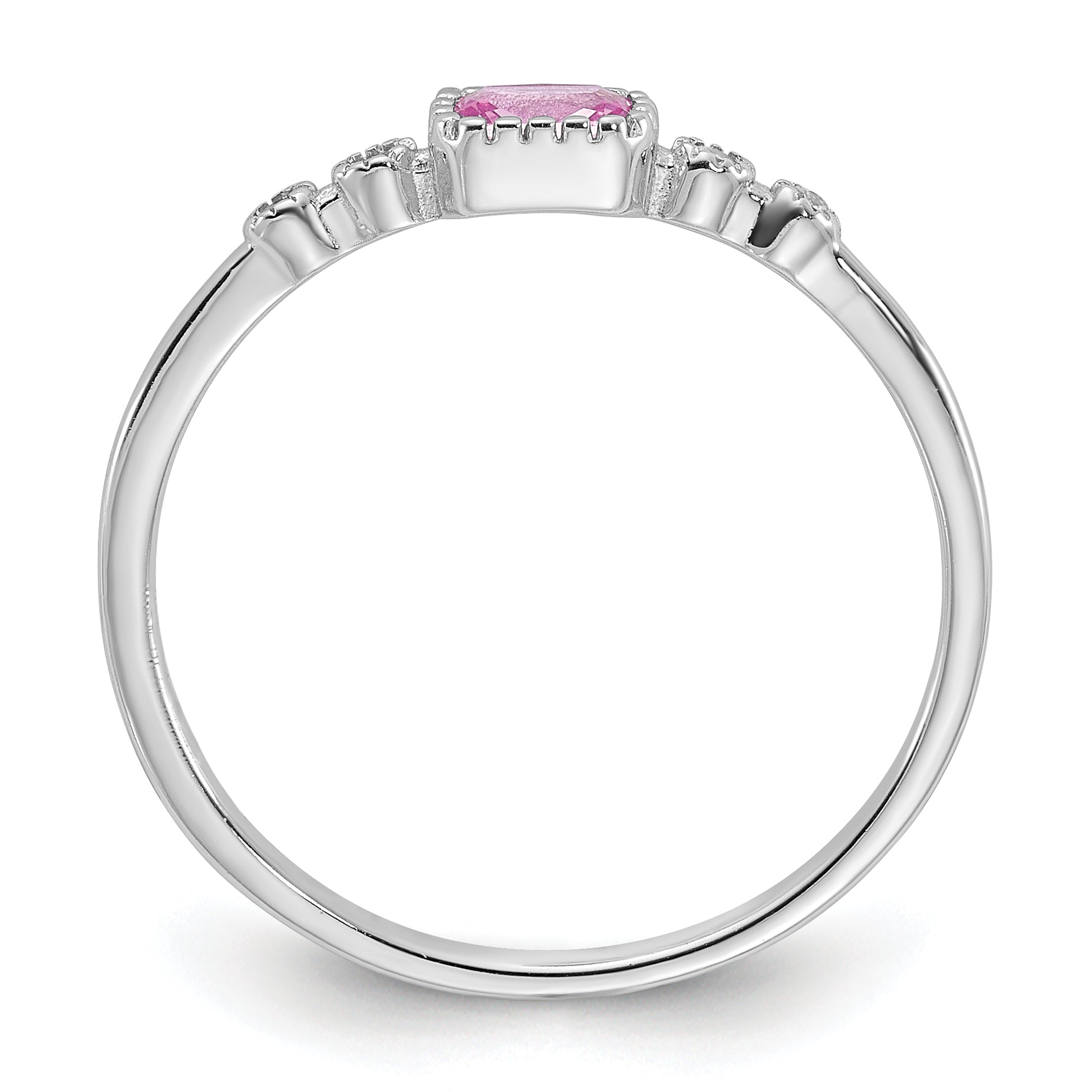 Sterling Silver Rhodium-Plated .43Created Pink Sapphire and .02Cr. Sapphire Ring