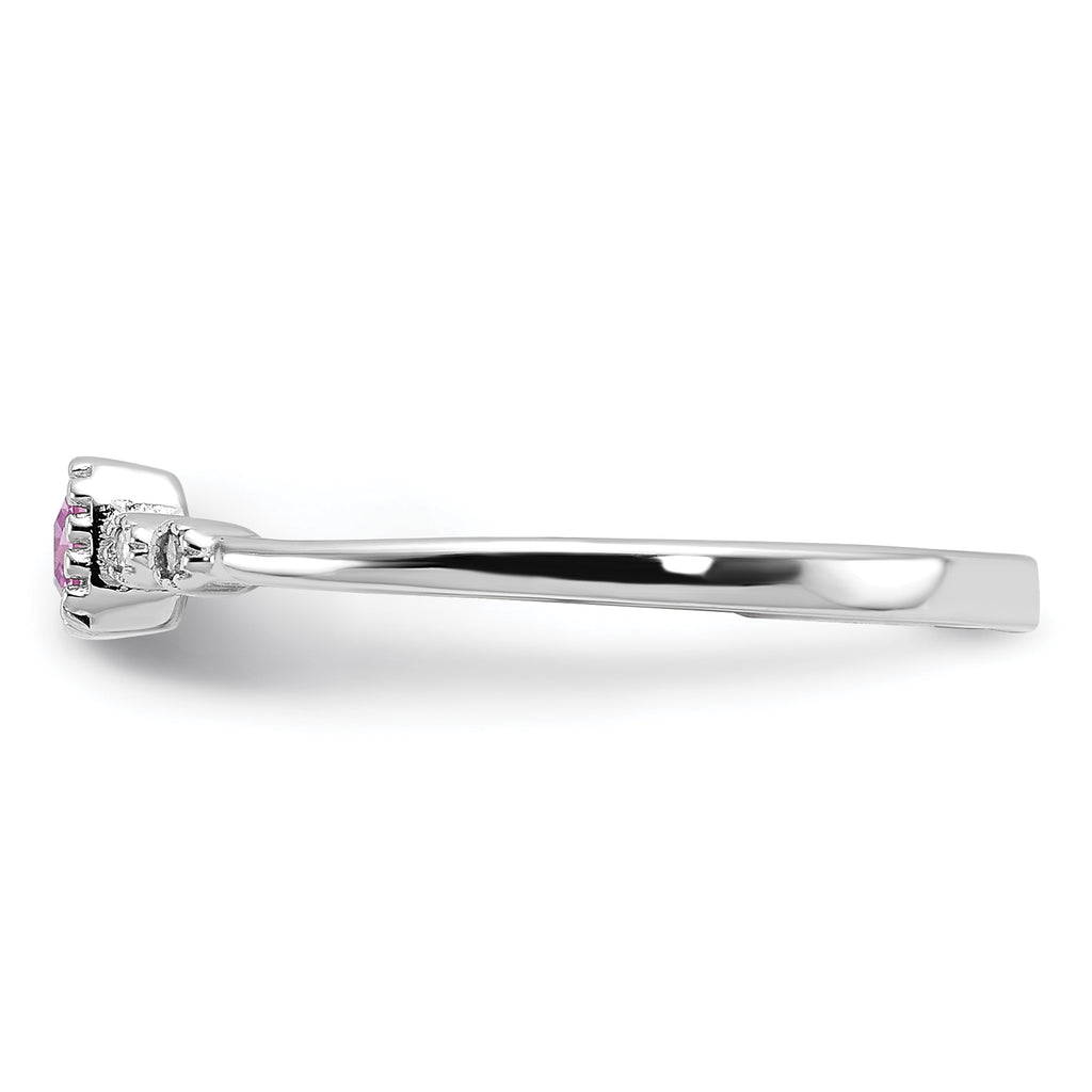 Sterling Silver Rhodium-Plated .43Created Pink Sapphire and .02Cr. Sapphire Ring