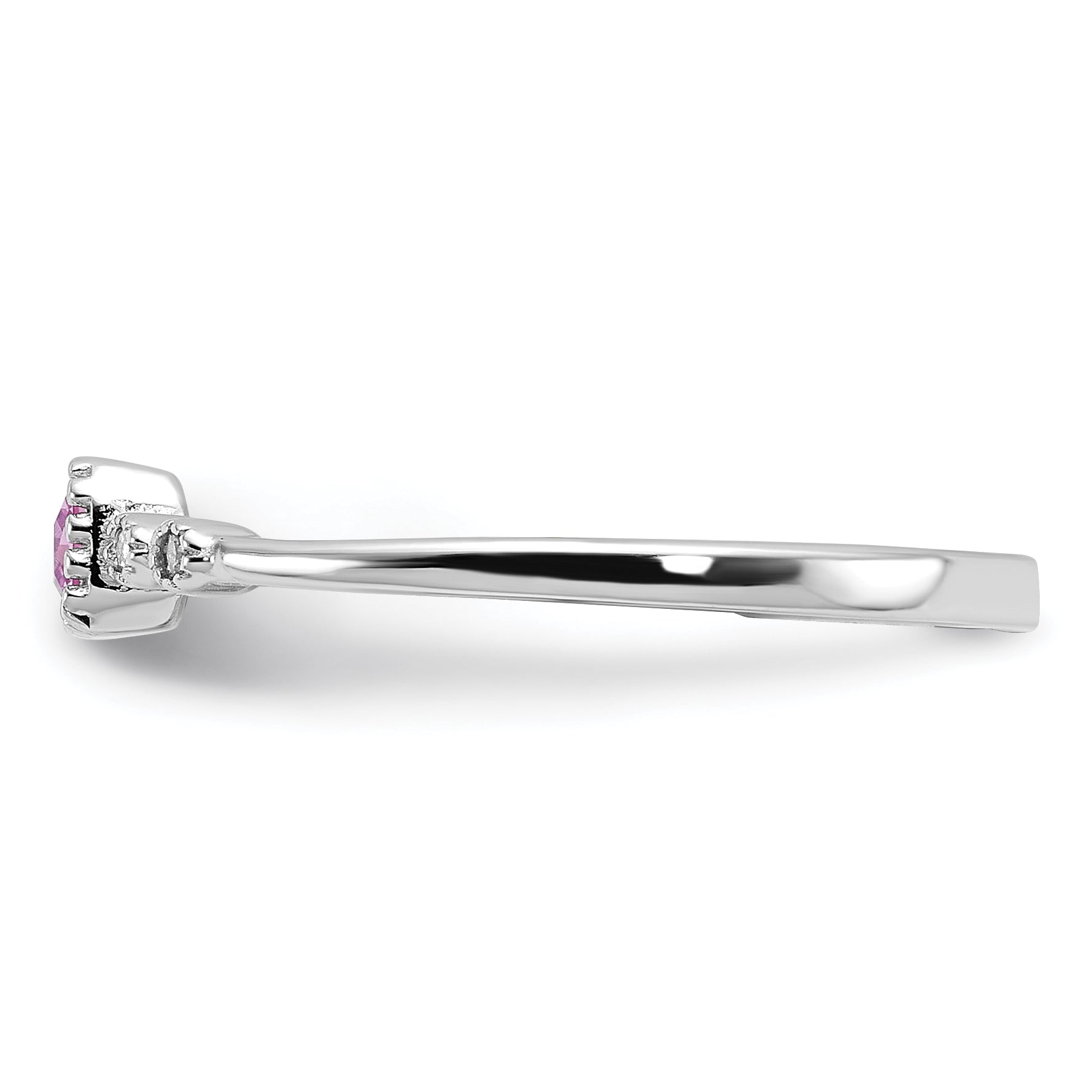 Sterling Silver Rhodium-Plated .43Created Pink Sapphire and .02Cr. Sapphire Ring