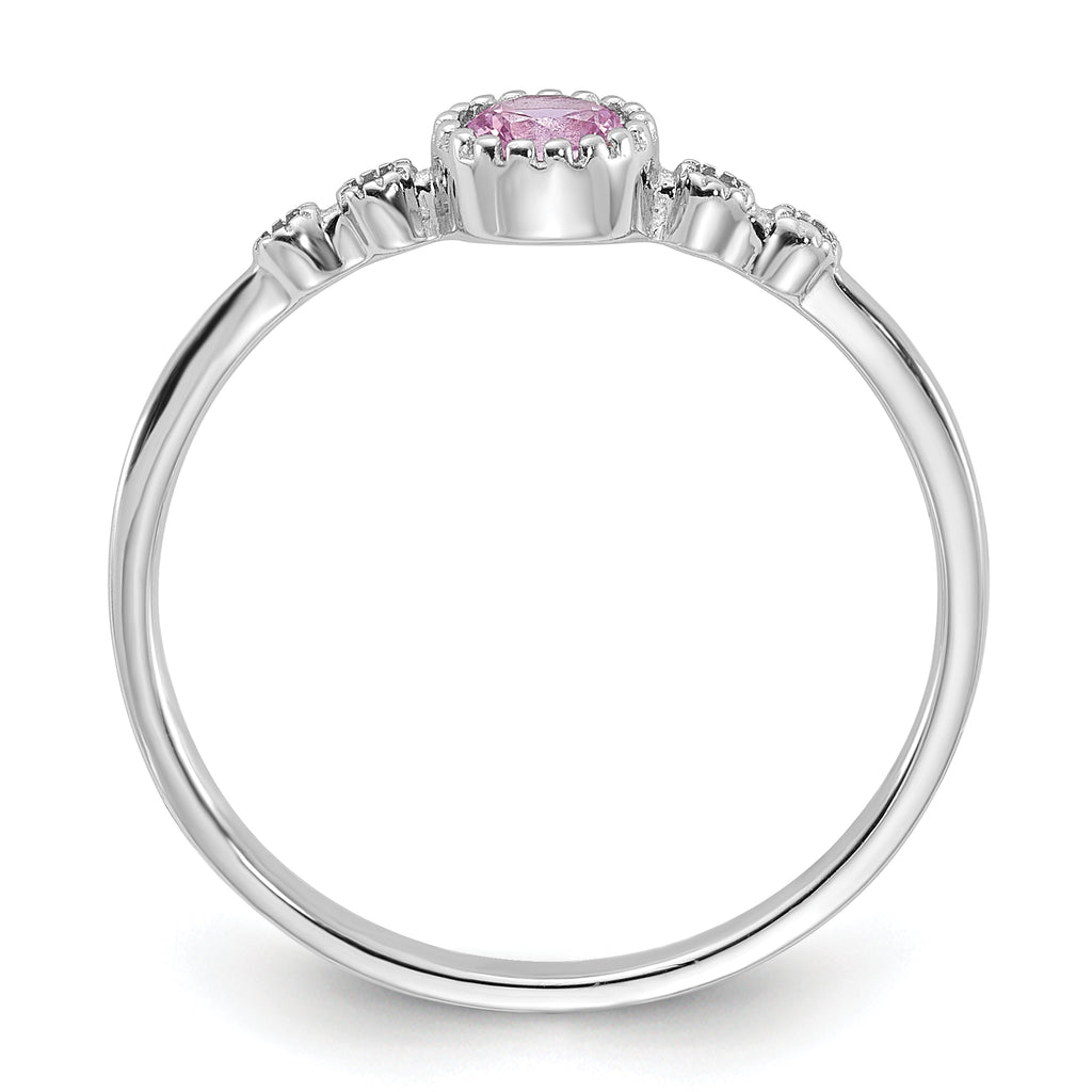 Sterling Silver Rhodium-Plated .37Pink and .02White Created Sapphire Ring